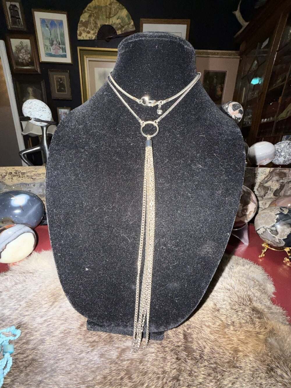 Loft Silver Tone Long Chain Tassel Y-Necklace